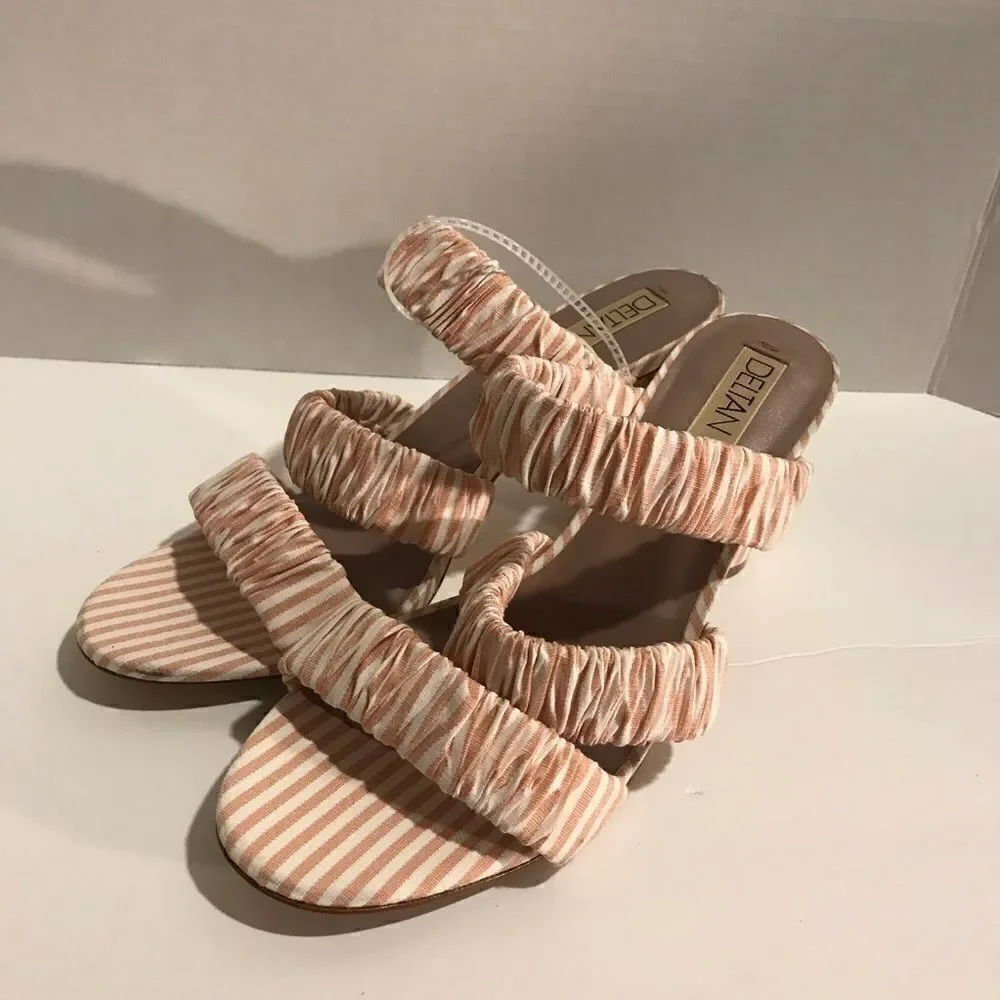 Deltan Sandal Women Size 8 Dusty Pink Striped Three Band Slides Round Heel NWOT